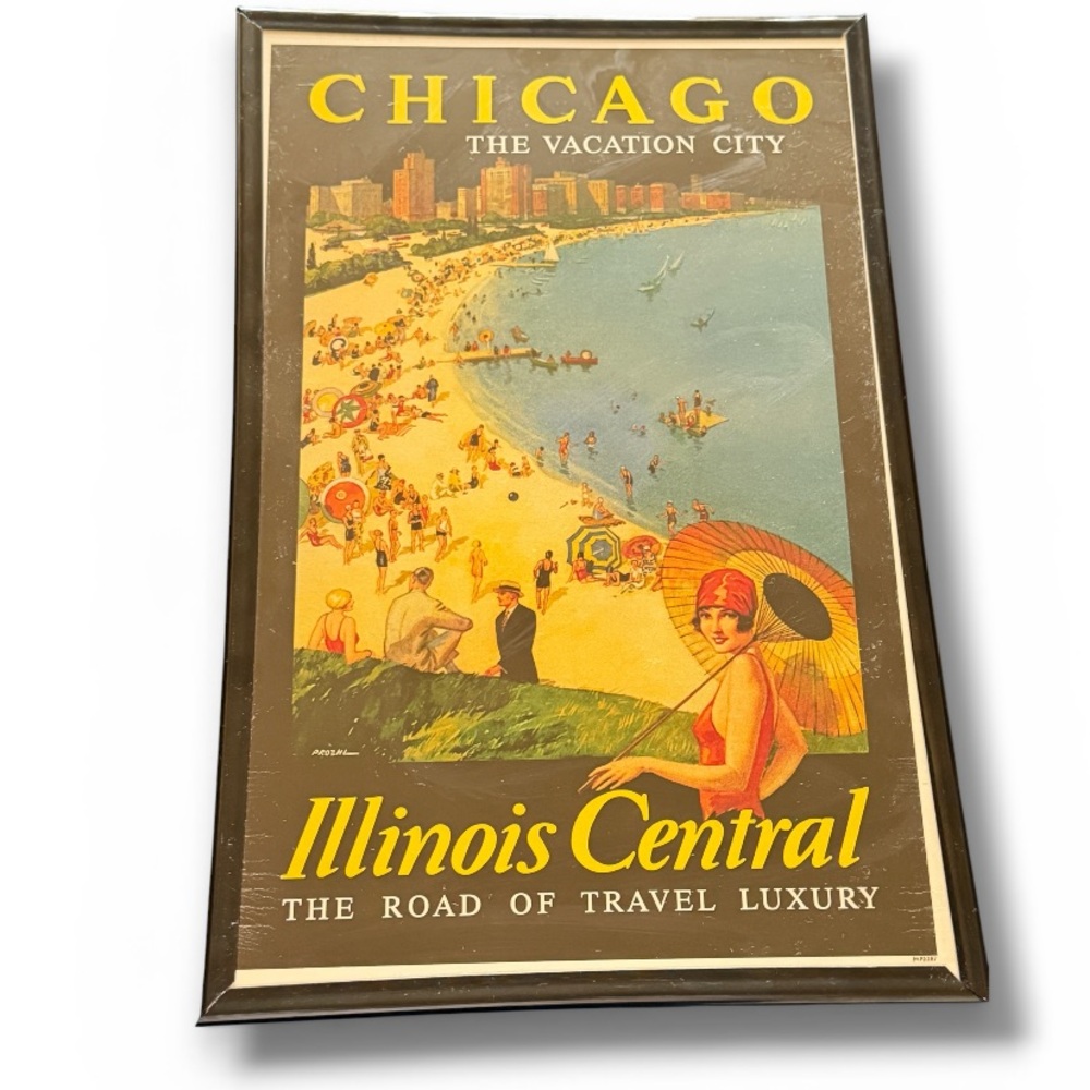 Chicago the Vacation City Framed Vintage Retro Poster Illinois Travel Lake Beach